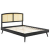 Modway Sierra Cane and Wood Queen Platform Bed with Splayed Legs in Black MDY-MOD-6376-BLK