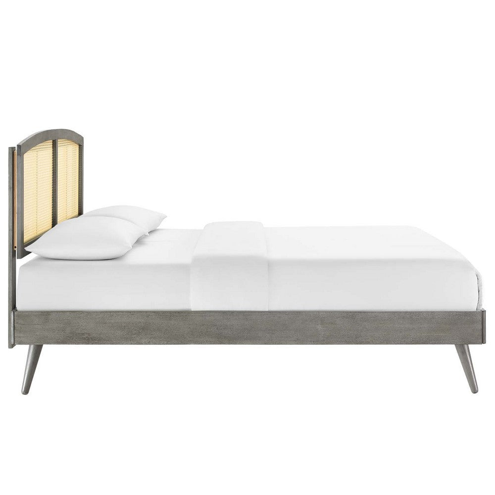 Modway Sierra Cane and Wood Queen Platform Bed with Splayed Legs in Gray MDY-MOD-6376-GRY