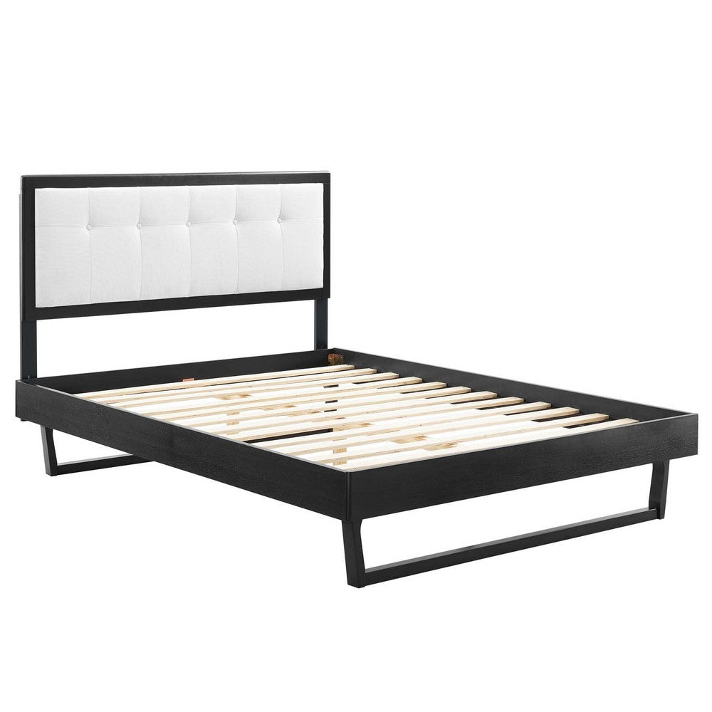 Modway MOD-6384-BLK-WHI Willow Queen Wood Platform Bed with Angular Frame Black White MDY-MOD-6384-BLK-WHI