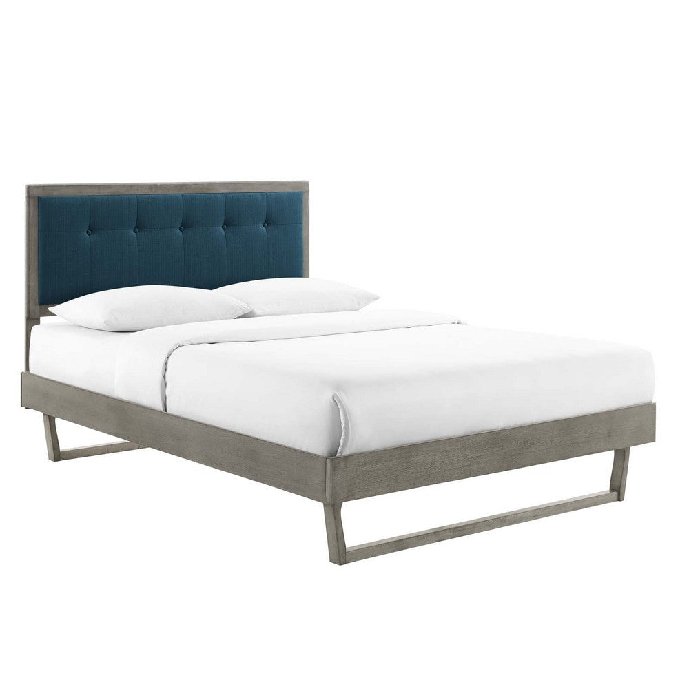 Modway MOD-6384-GRY-AZU Willow Queen Wood Platform Bed with Angular Frame, Gray Azure