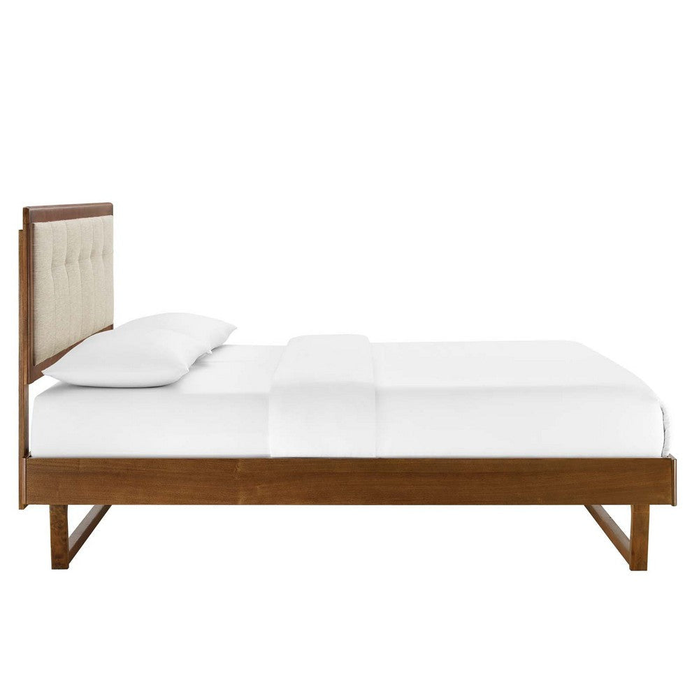 Modway MOD-6384-WAL-BEI Willow Queen Wood Platform Bed with Angular Frame Walnut Beige MDY-MOD-6384-WAL-BEI