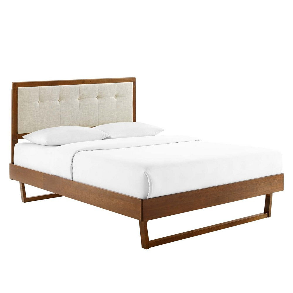 Modway MOD-6384-WAL-BEI Willow Queen Wood Platform Bed with Angular Frame, Walnut Beige