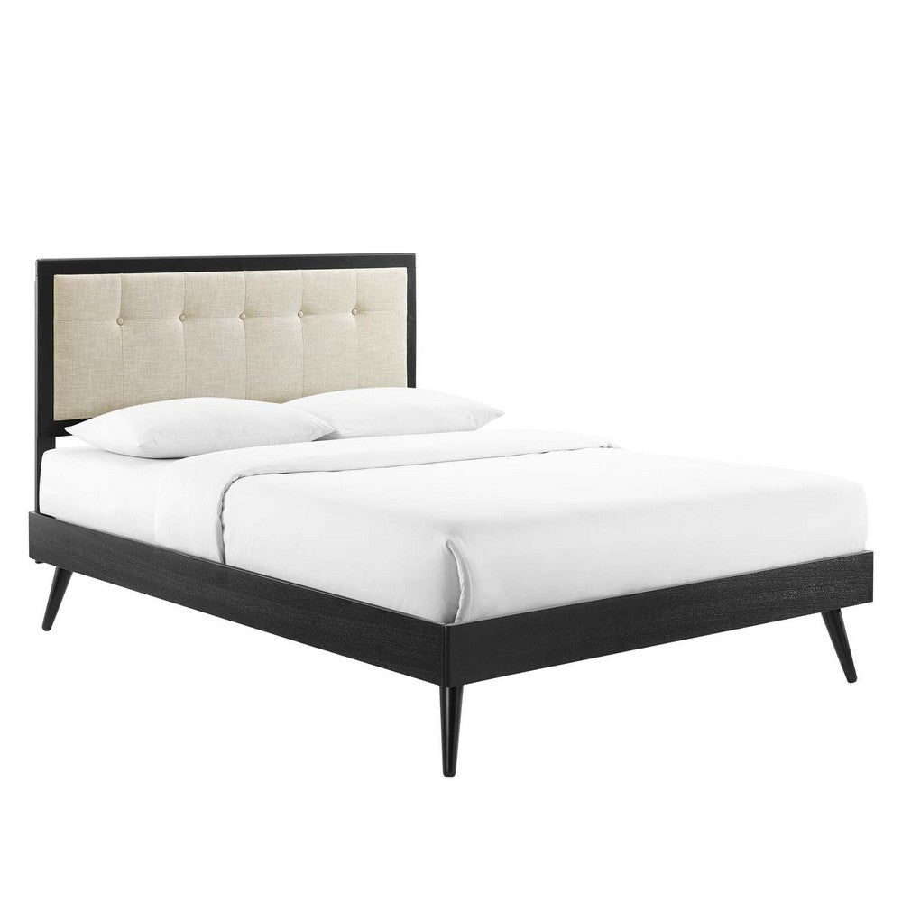 Modway MOD-6385-BLK-BEI Willow Queen Wood Platform Bed with Splayed Legs, Black Beige