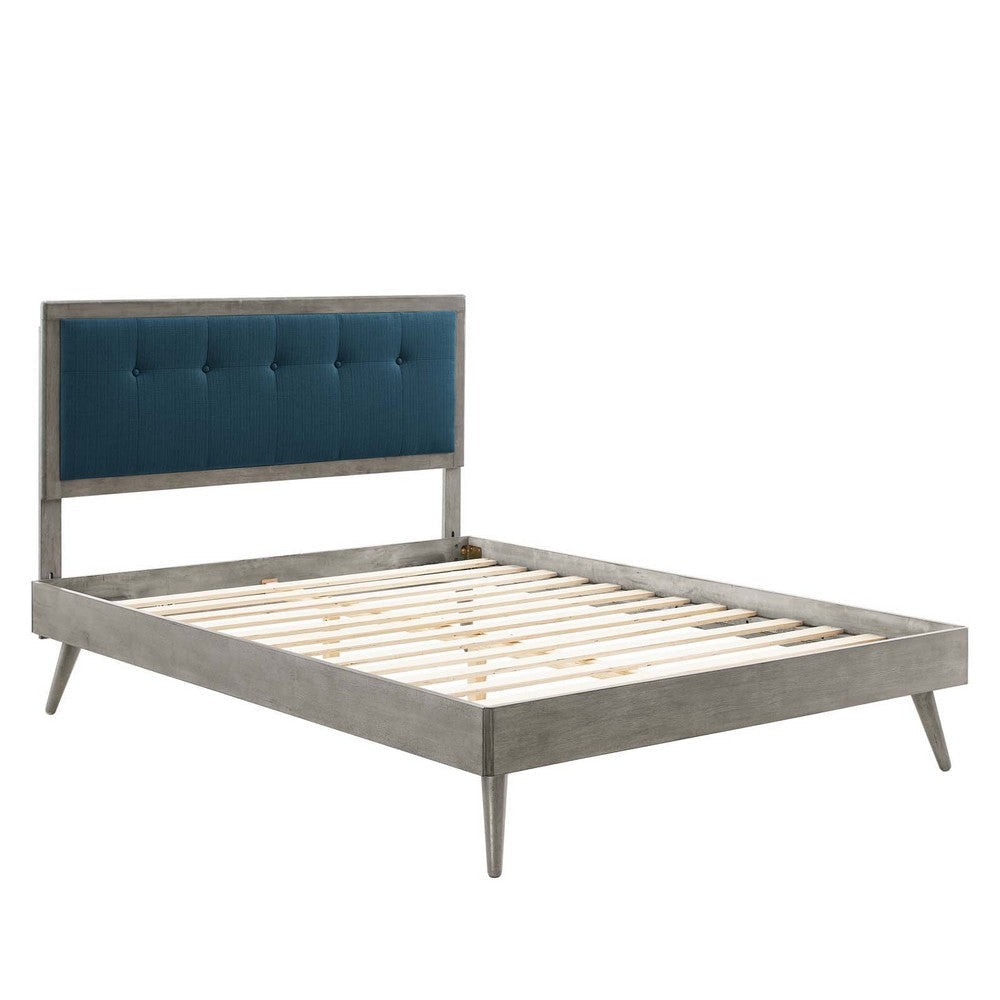 Modway MOD-6385-GRY-AZU Willow Queen Wood Platform Bed with Splayed Legs Gray Azure MDY-MOD-6385-GRY-AZU