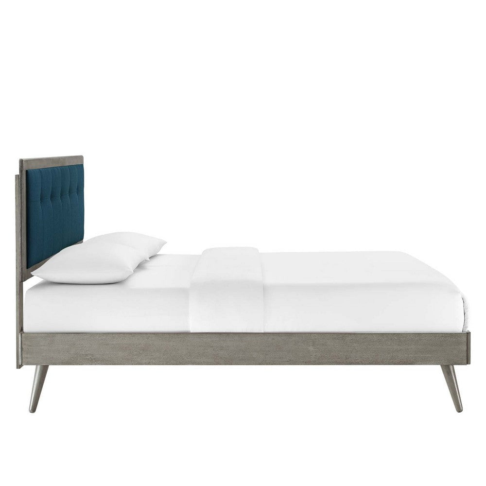 Modway MOD-6385-GRY-AZU Willow Queen Wood Platform Bed with Splayed Legs Gray Azure MDY-MOD-6385-GRY-AZU