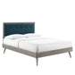 Modway MOD-6385-GRY-AZU Willow Queen Wood Platform Bed with Splayed Legs, Gray Azure