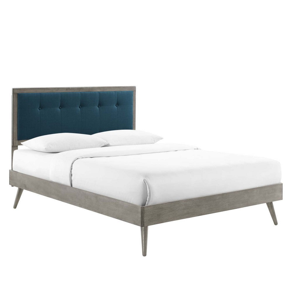 Modway MOD-6385-GRY-AZU Willow Queen Wood Platform Bed with Splayed Legs, Gray Azure