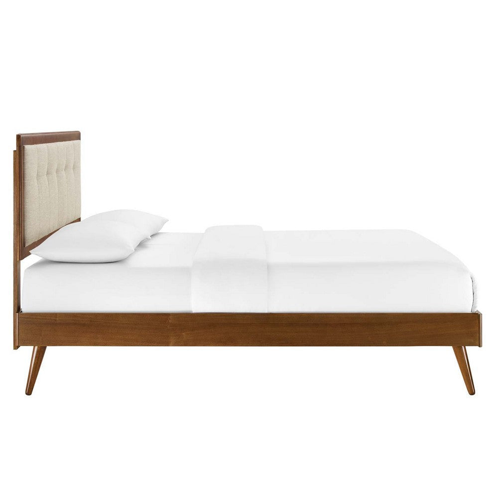 Modway MOD-6385-WAL-BEI Willow Queen Wood Platform Bed with Splayed Legs Walnut Beige MDY-MOD-6385-WAL-BEI