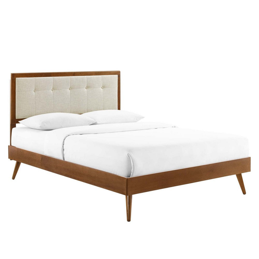 Modway MOD-6385-WAL-BEI Willow Queen Wood Platform Bed with Splayed Legs, Walnut Beige