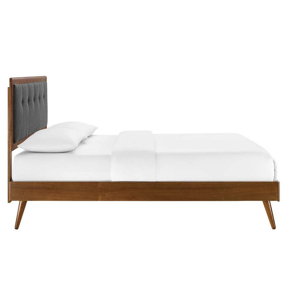 Modway MOD-6385-WAL-CHA Willow Queen Wood Platform Bed with Splayed Legs Walnut Charcoal MDY-MOD-6385-WAL-CHA