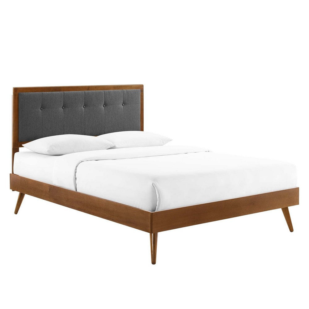 Modway MOD-6385-WAL-CHA Willow Queen Wood Platform Bed with Splayed Legs, Walnut Charcoal