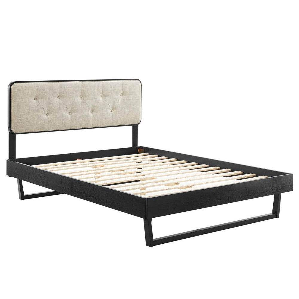 Modway Bridgette Wood Platform Bed with Angular Frame Queen Black Beige MDY-MOD-6387-BLK-BEI