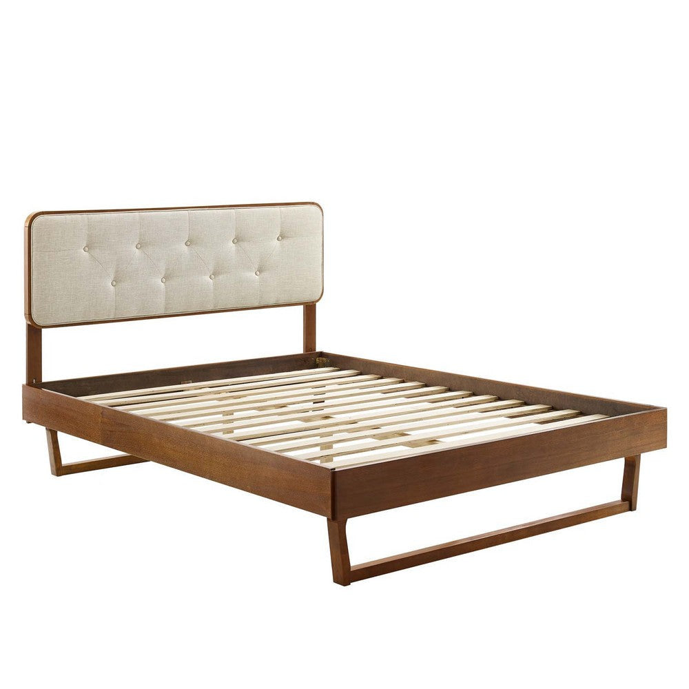 Modway Bridgette Wood Platform Bed with Angular Frame Queen Walnut Beige MDY-MOD-6387-WAL-BEI