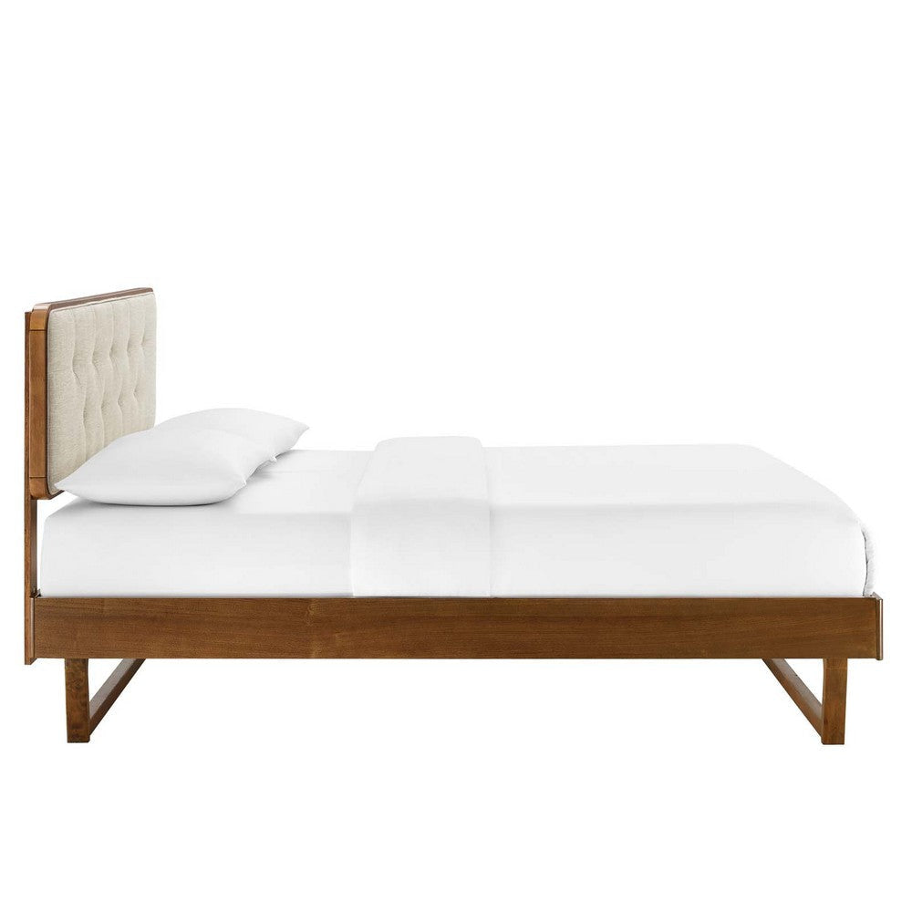 Modway Bridgette Wood Platform Bed with Angular Frame Queen Walnut Beige MDY-MOD-6387-WAL-BEI