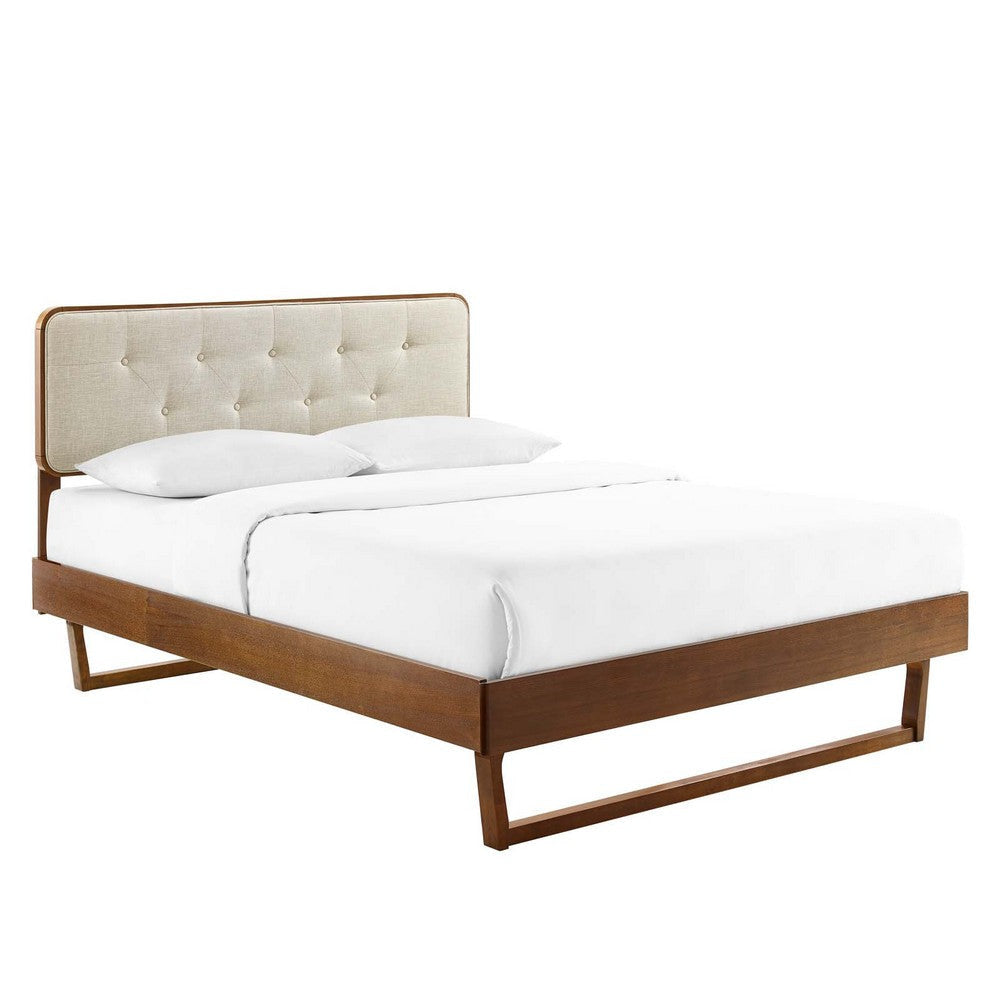 Modway Bridgette Wood Platform Bed with Angular Frame, Queen, Walnut Beige