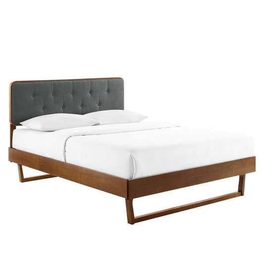 Modway Bridgette Wood Platform Bed with Angular Frame, Queen, Walnut Charcoal