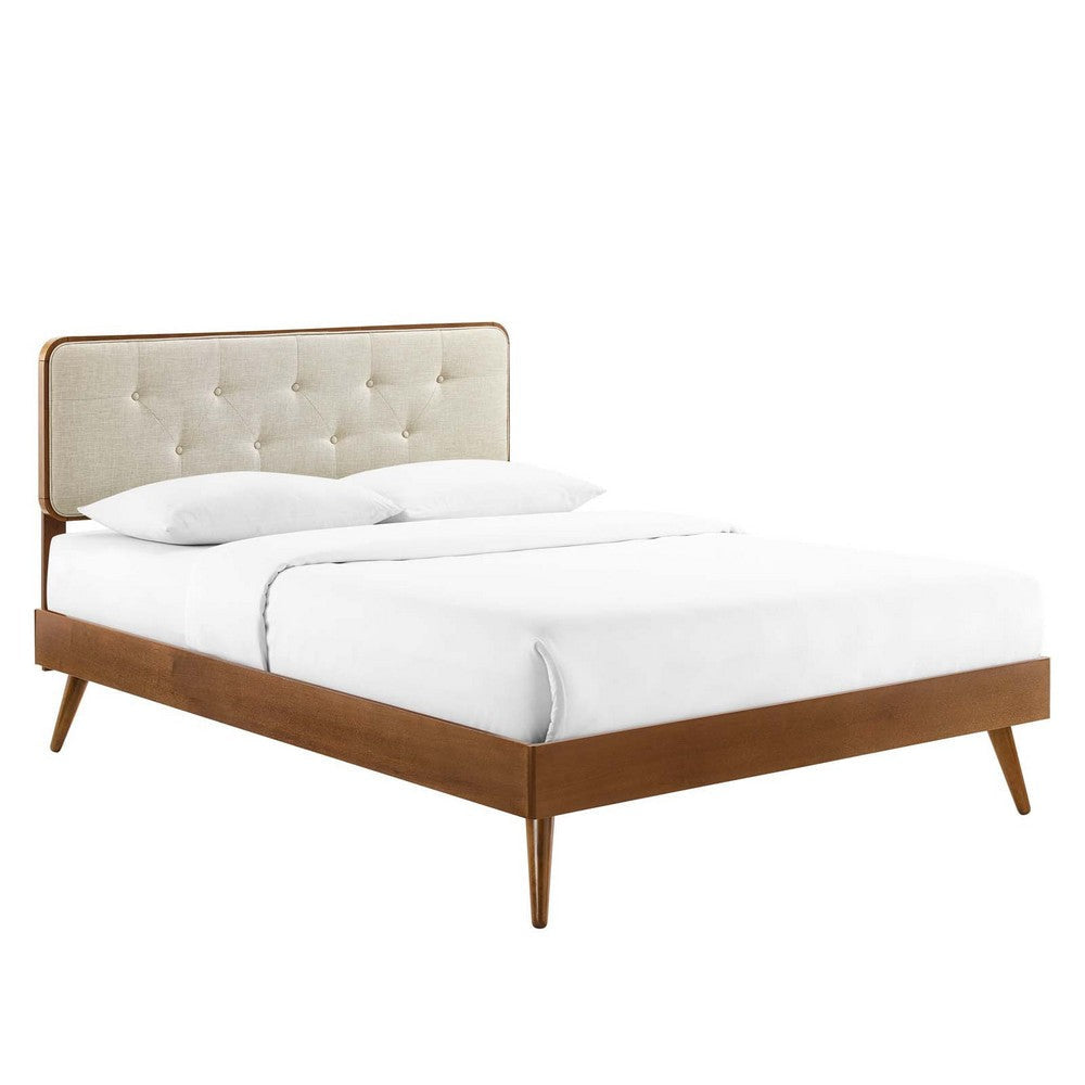 Modway Bridgette Wood Platform Bed with Splayed Legs, Queen, Walnut Beige