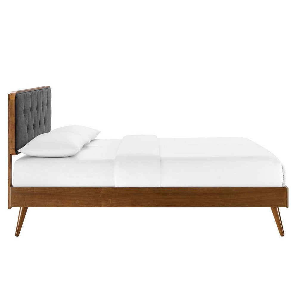 Modway Bridgette Wood Platform Bed with Splayed Legs Queen Walnut Charcoal MDY-MOD-6388-WAL-CHA