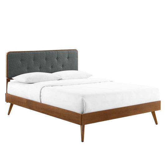 Modway Bridgette Wood Platform Bed with Splayed Legs, Queen, Walnut Charcoal