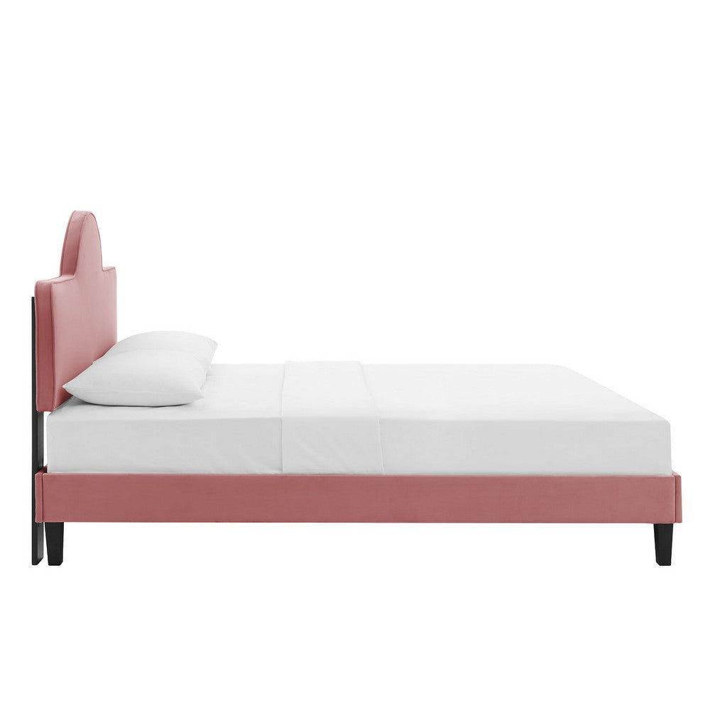 Modway Performance Velvet Queen Bed in Dusty Rose Platform MDY-MOD-6518-DUS