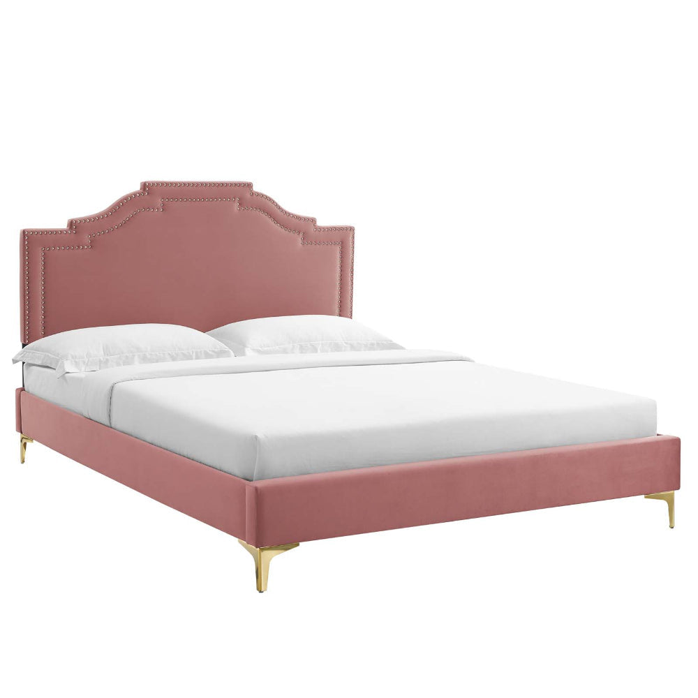 Modway MOD-6580-DUS Adelaide Performance Velvet Queen Bed, Dusty Rose Platform