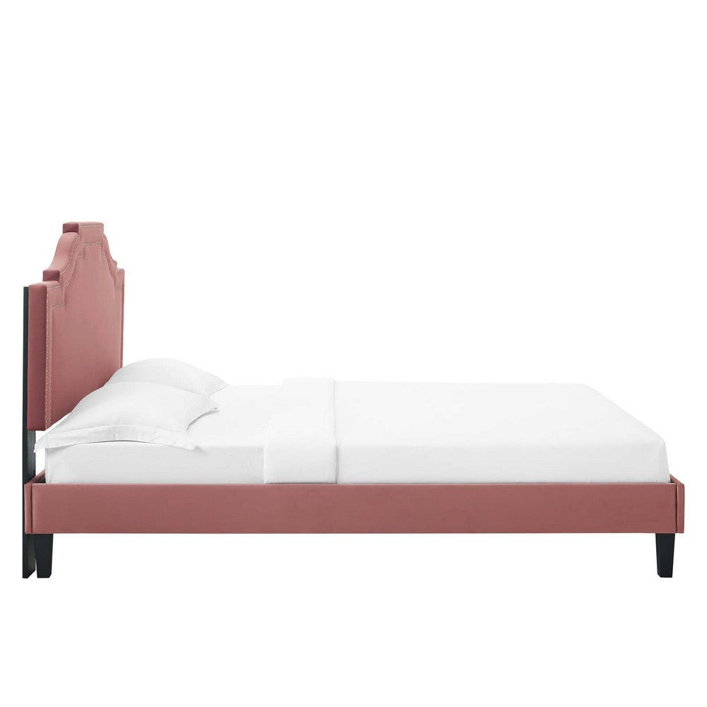 Modway MOD-6582-DUS Adelaide Performance Velvet Queen Bed Dusty Rose Platform MDY-MOD-6582-DUS