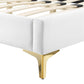 Modway Peyton Channel Tufted Performance Velvet Queen Platform Bed in White with Gold Metal Legs MDY-MOD-6595-WHI