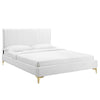 Modway Peyton Channel Tufted Performance Velvet Queen Platform Bed in White with Gold Metal Legs