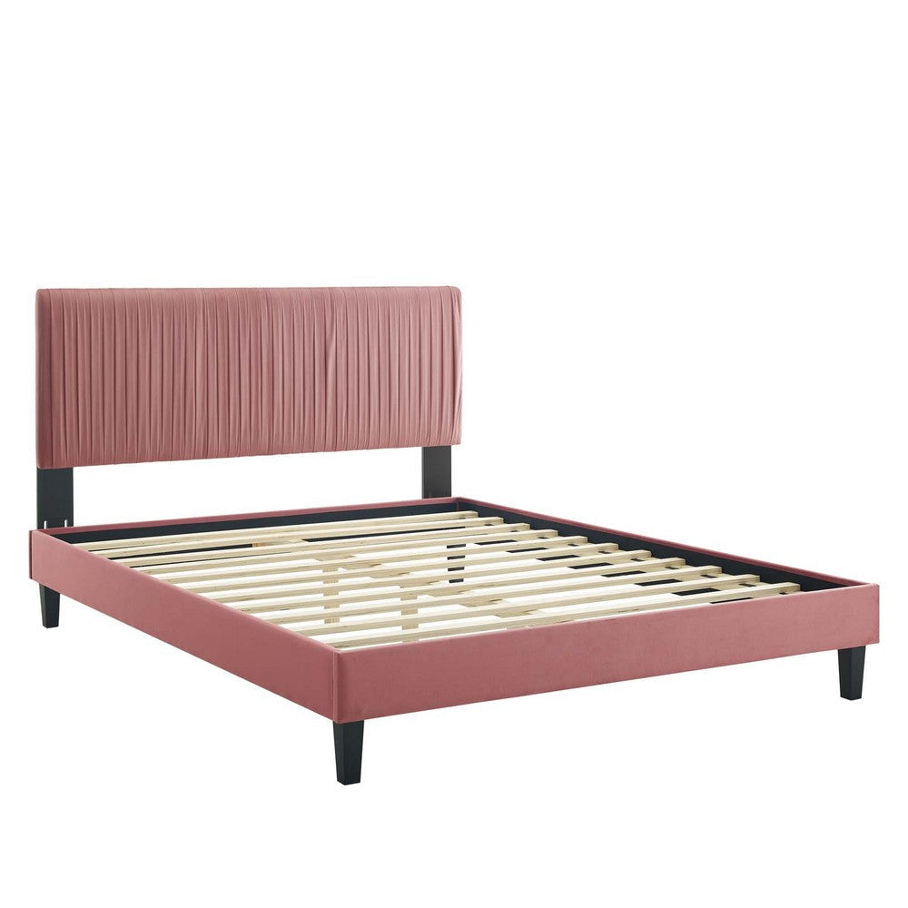 Modway Peyton Performance Velvet Queen Platform Bed in Dusty Rose MDY-MOD-6597-DUS