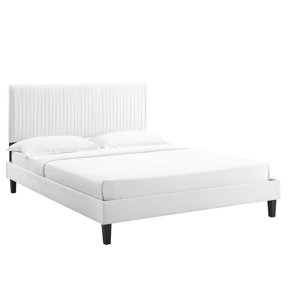 Modway Peyton Performance Velvet Queen Platform Bed in White