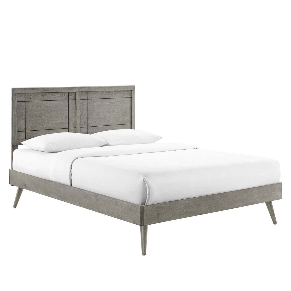 Modway Marlee Wood King Platform Bed in Gray with Splayed Legs