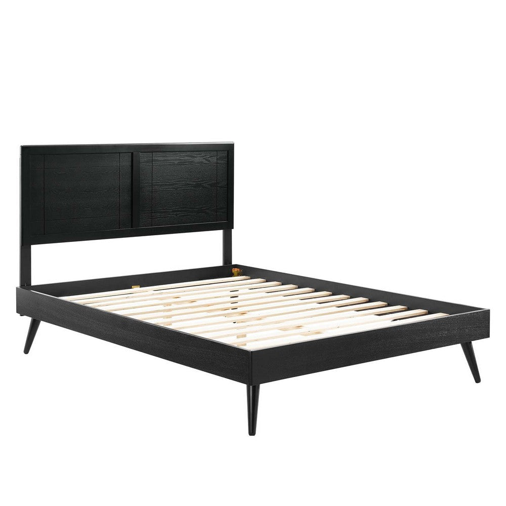 Modway Marlee Wood Twin Platform Bed in Black with Splayed Legs Single MDY-MOD-6630-BLK