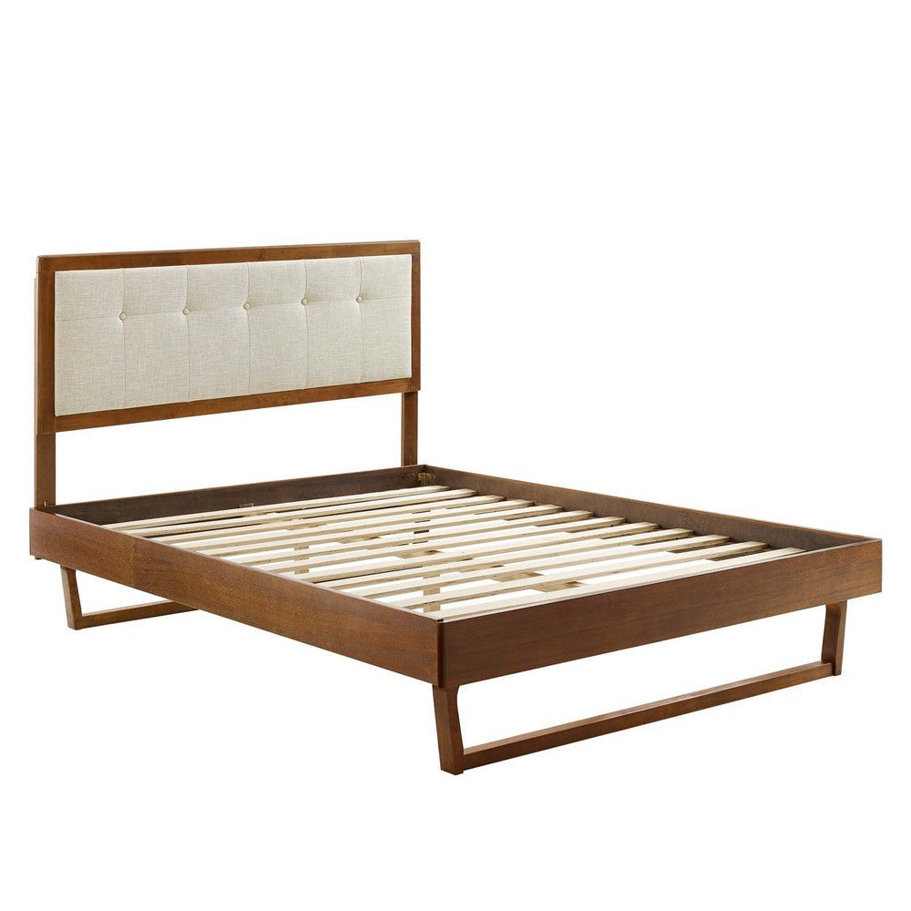 Modway Willow Wood Platform Bed with Angular Frame Full Walnut Beige MDY-MOD-6634-WAL-BEI