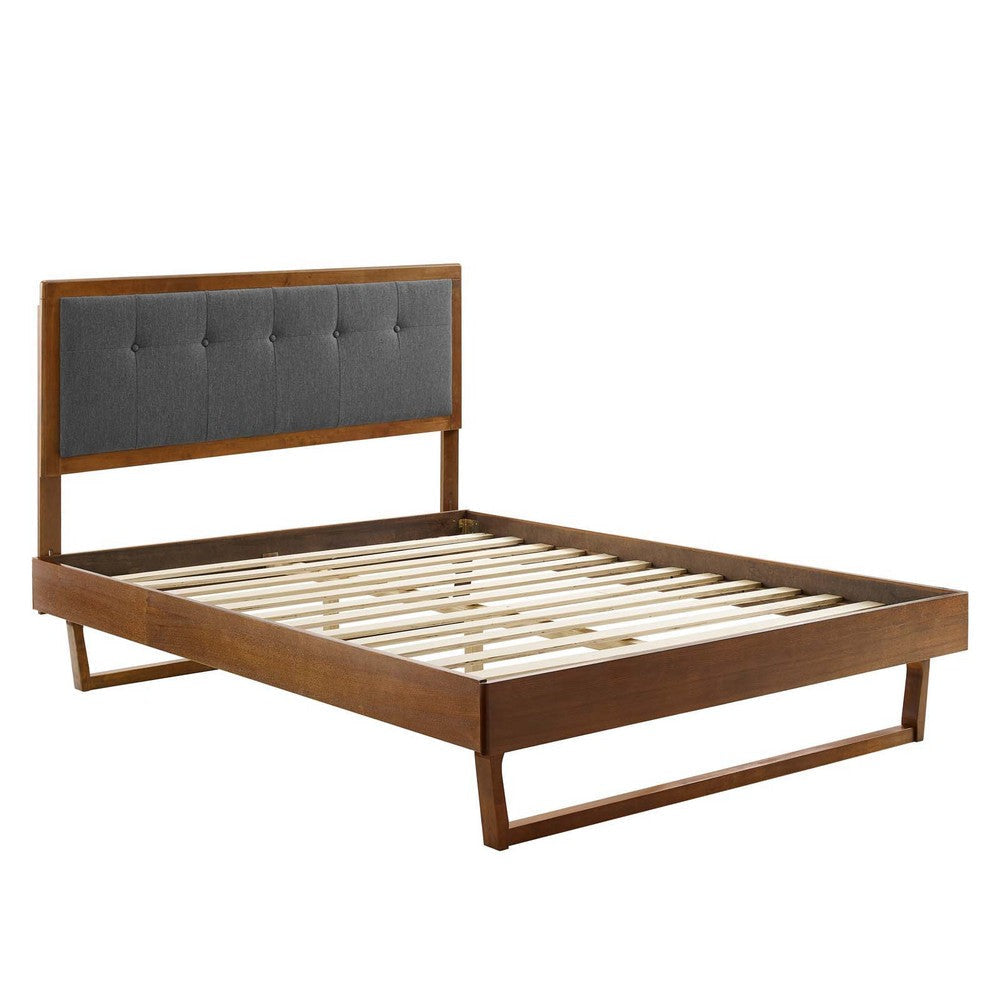 Modway MOD-6634-WAL-CHA Willow Full Wood Platform Bed with Angular Frame Walnut Charcoal MDY-MOD-6634-WAL-CHA