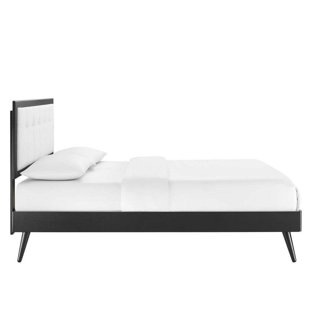 Modway MOD-6637-BLK-WHI Willow Full Wood Platform Bed with Splayed Legs Black White MDY-MOD-6637-BLK-WHI