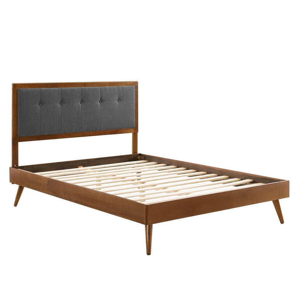 Modway Willow Wood Platform Bed with Splayed Legs King Walnut Charcoal MDY-MOD-6638-WAL-CHA