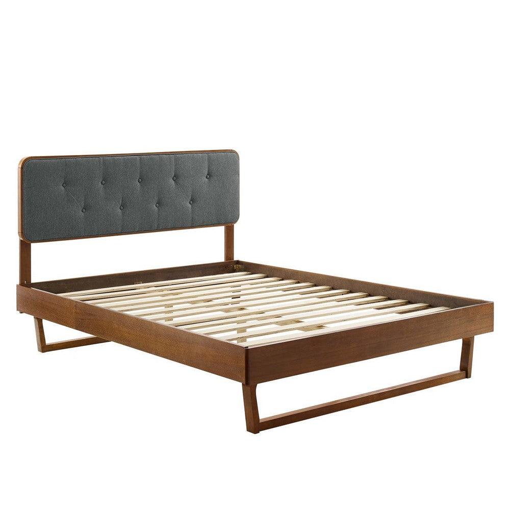 Modway Bridgette Wood Platform Bed with Angular Frame Double Walnut Charcoal MDY-MOD-6643-WAL-CHA