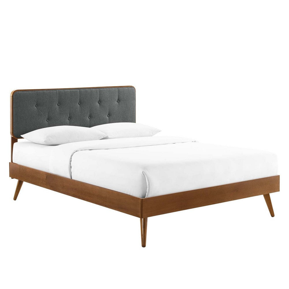 Modway Bridgette Wood Platform Bed with Splayed Legs, Double, Walnut Charcoal