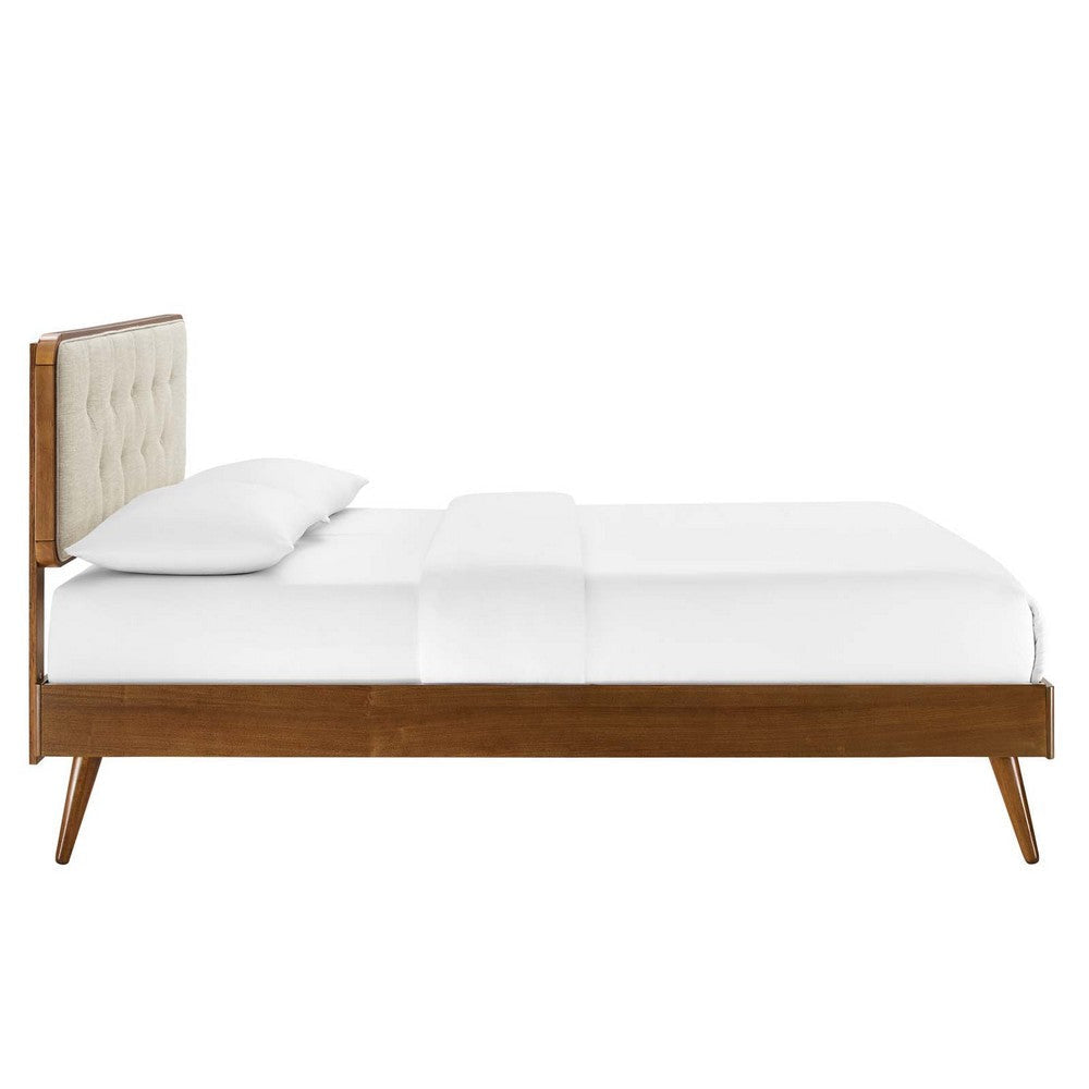 Modway Bridgette Wood Platform Bed with Splayed Legs King Walnut Beige MDY-MOD-6647-WAL-BEI