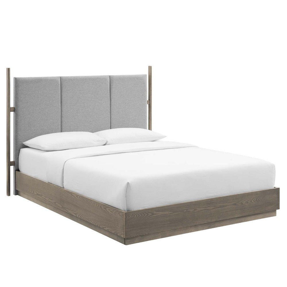 Modway Merritt Modern Fabric Upholstered Queen Platform Bed in Oak Light Gray