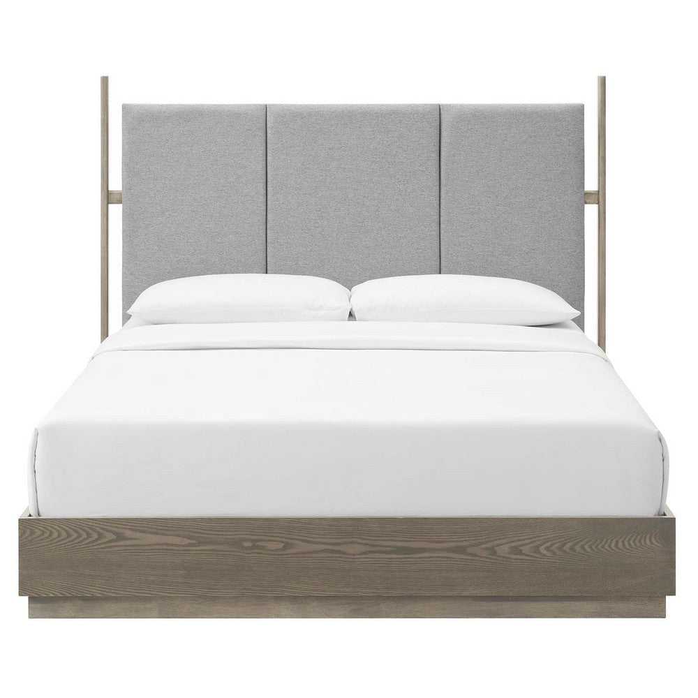 Modway Merritt Modern Fabric Upholstered Queen Platform Bed in Oak Light Gray MDY-MOD-6680-OAK-LGR