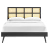 Modway Sidney Cane Rattan and Wood King Platform Bed in Black with Splayed Legs MDY-MOD-6694-BLK