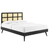 Modway Sidney Cane Rattan and Wood King Platform Bed in Black with Splayed Legs