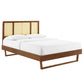 Modway Kelsea Cane and Wood King Platform Bed with Angular Legs in Walnut