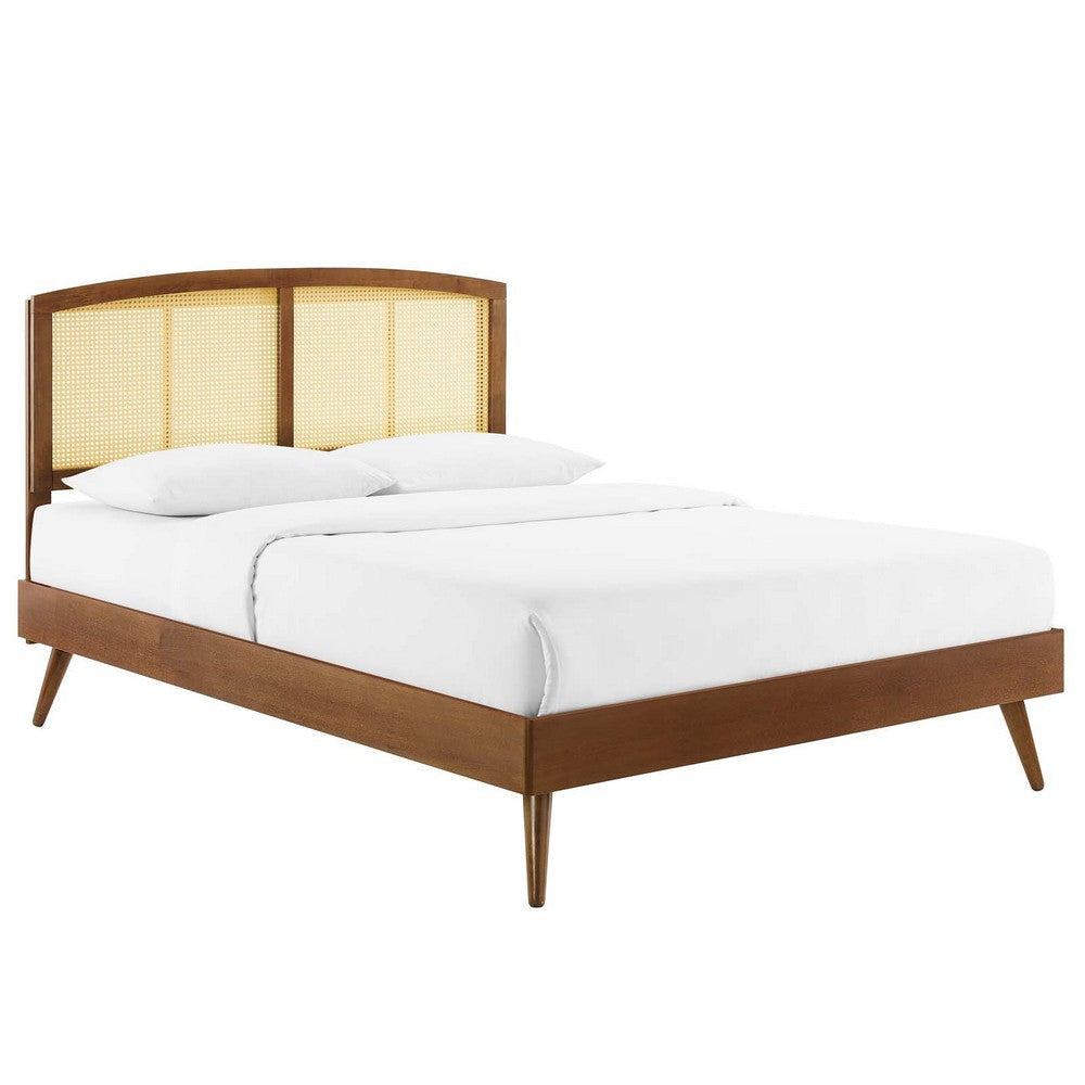 Modway Sierra Cane and Wood King Platform Bed with Splayed Legs in Walnut