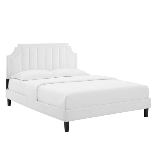 Modway Sienna Performance Velvet Queen Platform Bed in White