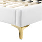 Modway Gwyneth Tufted Performance Velvet Queen Platform Bed in White with Gold Metal Legs MDY-MOD-6751-WHI