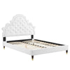 Modway Gwyneth Tufted Performance Velvet Platform Bed with Wood and Gold Legs Queen White MDY-MOD-6752-WHI