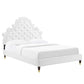 Modway Gwyneth Tufted Performance Velvet Platform Bed with Wood and Gold Legs, Queen, White