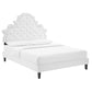 Modway Gwyneth Tufted Performance Velvet Queen Platform Bed in White with Black Wood Legs